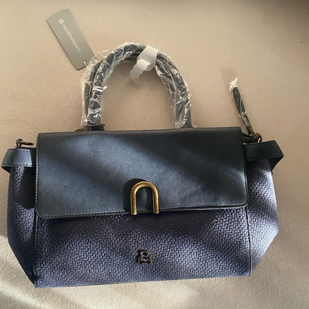 Chic Navy Shoulder Bag with Gold Accents NWT